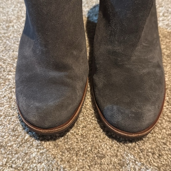 Kork Ease Challis Chunky Gray Suede Leather Mules 8.5 Stacked Heel Comfort Heels - Picture 2 of 11